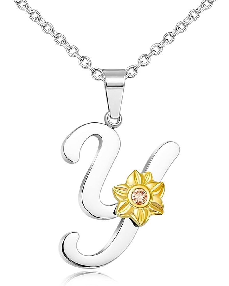 Initial Necklaces for Girls Alphabet Silver Necklace for Teens Gold Sunflower Simple Necklace for Women Y $7.60 Necklaces