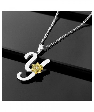 Initial Necklaces for Girls Alphabet Silver Necklace for Teens Gold Sunflower Simple Necklace for Women Y $7.60 Necklaces