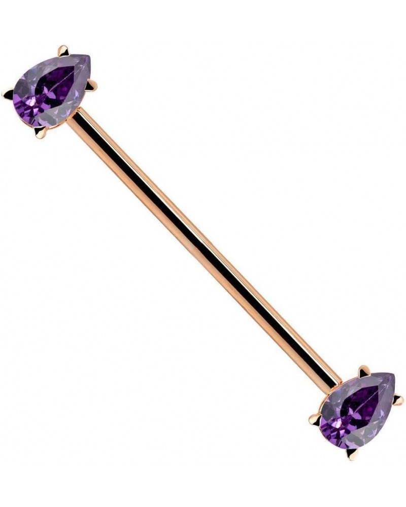 Purple Teardrop Gem 14k Gold Industrial Piercing Barbell 14k Rose Gold | 16G | 1 1/2" (38mm) $102.24 Body Jewelry