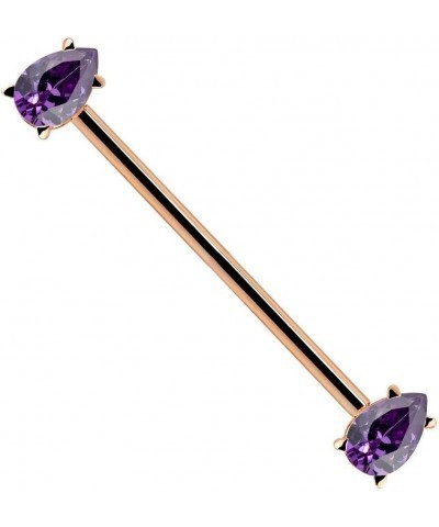 Purple Teardrop Gem 14k Gold Industrial Piercing Barbell 14k Rose Gold | 16G | 1 1/2" (38mm) $102.24 Body Jewelry