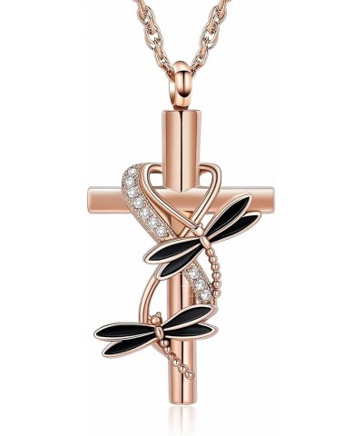 Cross Urn Necklace for Ashes for Women Men Dragonfly Cremation Jewelry Memorial Keepsake Ashes Pendant Rose Gold $10.74 Others