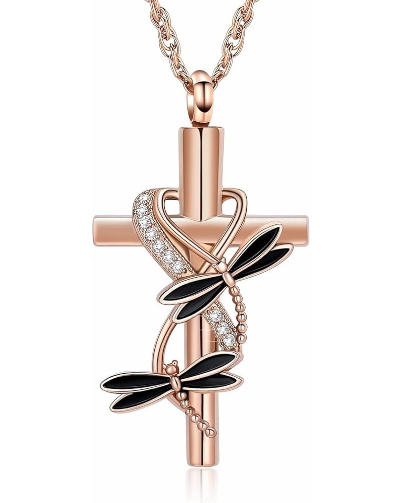 Cross Urn Necklace for Ashes for Women Men Dragonfly Cremation Jewelry Memorial Keepsake Ashes Pendant Rose Gold $10.74 Others