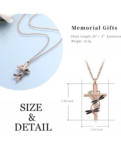 Cross Urn Necklace for Ashes for Women Men Dragonfly Cremation Jewelry Memorial Keepsake Ashes Pendant Rose Gold $10.74 Others