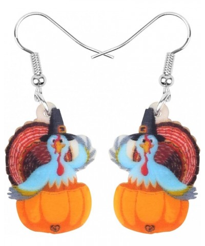 Acrylic Thanksgiving Cartoon Hat Turkey Chicken Earrings Drop Dangle Jewelry For Women Kids Charms Gifts Blue $6.00 Earrings