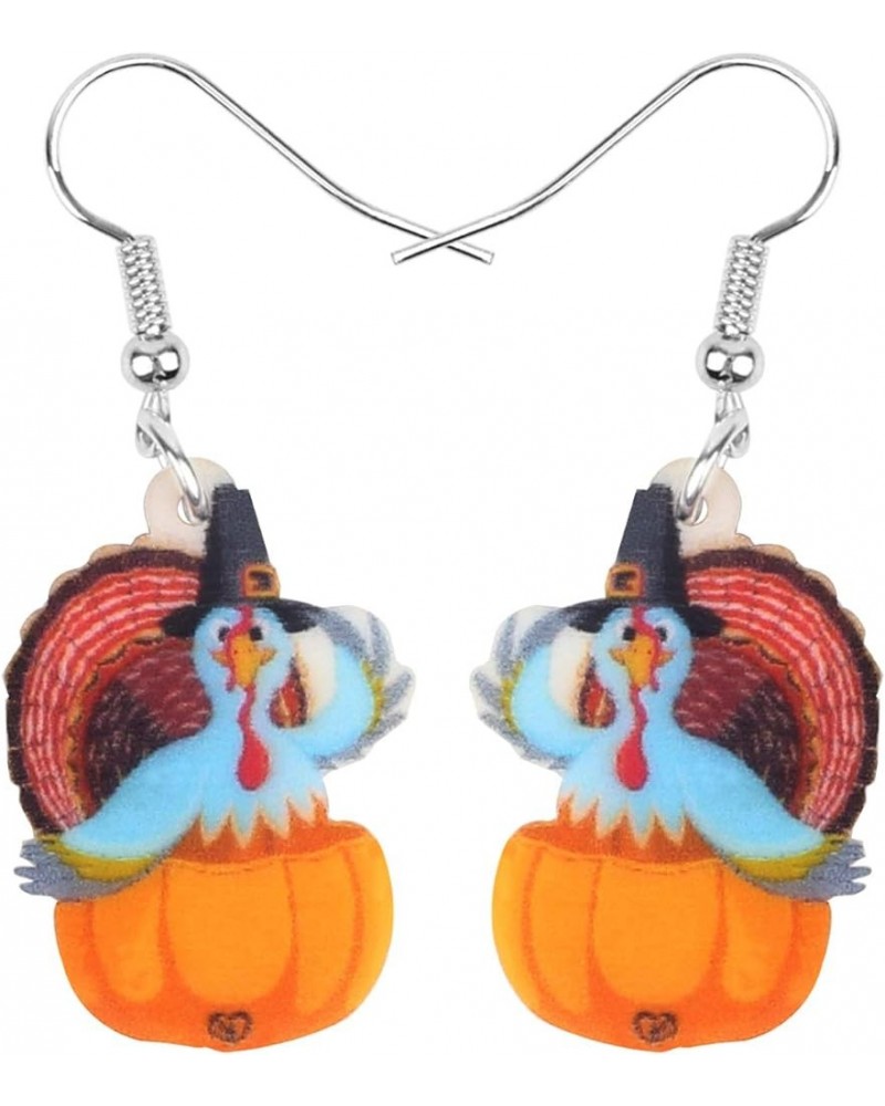 Acrylic Thanksgiving Cartoon Hat Turkey Chicken Earrings Drop Dangle Jewelry For Women Kids Charms Gifts Blue $6.00 Earrings