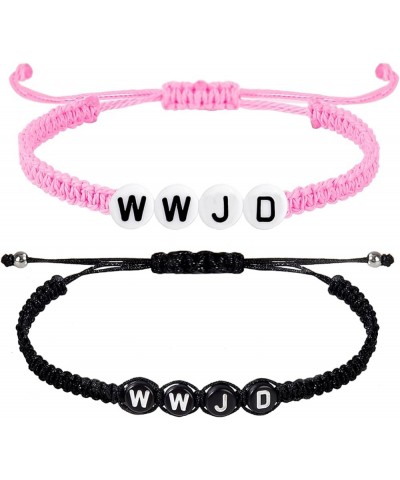 Pink WWJD Bracelets for Teen Girls Women Summer Adjustable What Would Jesus Do Beaded Bracelets Pack Pink+Black $8.39 Bracelets