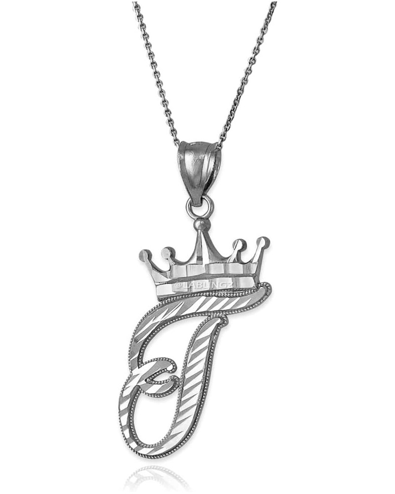 Sterling Silver Letter 'T' Initial Cursive Crown DC Pendant Necklace 22" Necklace $25.19 Necklaces