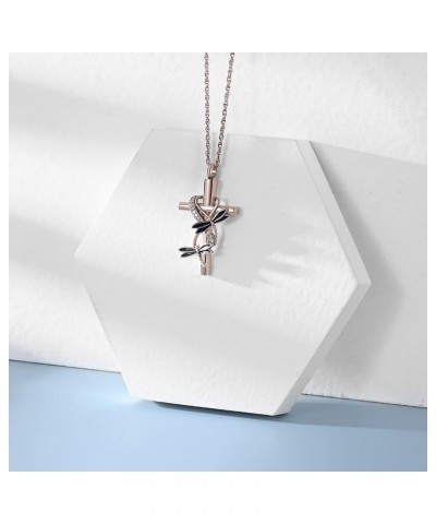 Cross Urn Necklace for Ashes for Women Men Dragonfly Cremation Jewelry Memorial Keepsake Ashes Pendant Rose Gold $10.74 Others