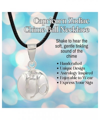 Zodiac Astrology Sun Sign Chime Ball Necklace, Angel Caller Harmony Ball, Astrology Glyph Stylized CAPRICORN 20" Black Cord w...