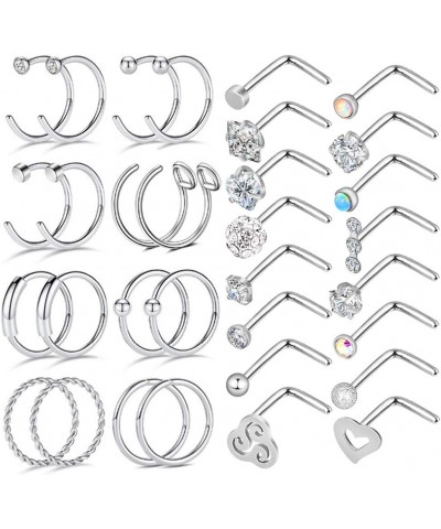 32Pcs C-Shaped Nose Ring L-Shaped Nose Studs Bone Tragus Cartilage Hoop Rings Piercings 20g for Men Women L-Shape & C-Shape, ...