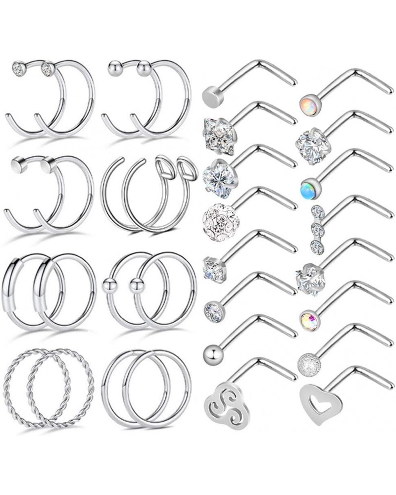 32Pcs C-Shaped Nose Ring L-Shaped Nose Studs Bone Tragus Cartilage Hoop Rings Piercings 20g for Men Women L-Shape & C-Shape, ...