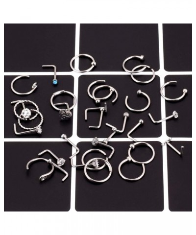 32Pcs C-Shaped Nose Ring L-Shaped Nose Studs Bone Tragus Cartilage Hoop Rings Piercings 20g for Men Women L-Shape & C-Shape, ...