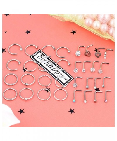 32Pcs C-Shaped Nose Ring L-Shaped Nose Studs Bone Tragus Cartilage Hoop Rings Piercings 20g for Men Women L-Shape & C-Shape, ...