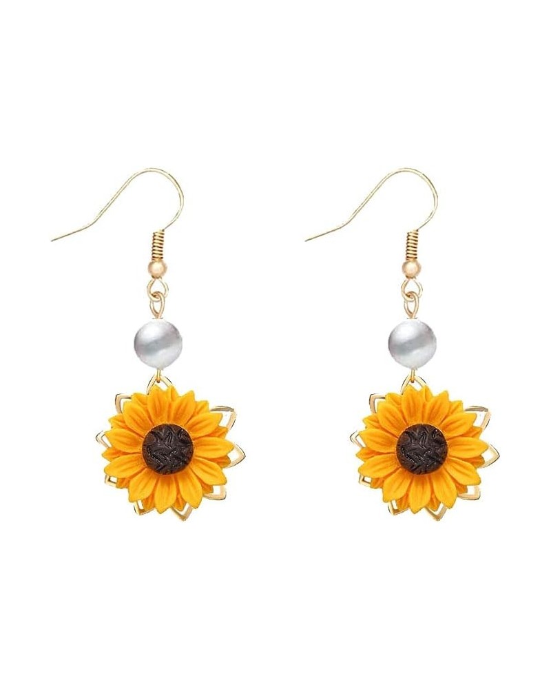 Daisy Sunflower Dangle Earrings for Women Handmade Resin Sunflower Earrings leaf-gold $6.50 Earrings