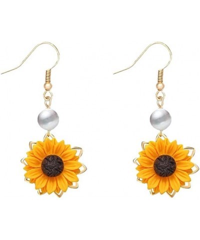 Daisy Sunflower Dangle Earrings for Women Handmade Resin Sunflower Earrings leaf-gold $6.50 Earrings