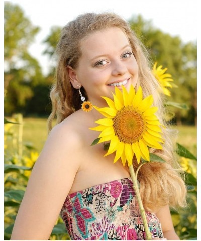 Daisy Sunflower Dangle Earrings for Women Handmade Resin Sunflower Earrings leaf-gold $6.50 Earrings