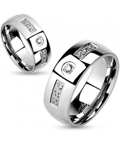 His and Hers Stainless Steel Princess Wedding Ring Set and Zirconia Wedding Band Women's Size 05 Men's 06mm Size 08 $22.07 Sets