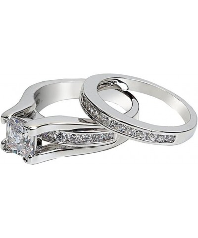 His and Hers Stainless Steel Princess Wedding Ring Set and Zirconia Wedding Band Women's Size 05 Men's 06mm Size 08 $22.07 Sets