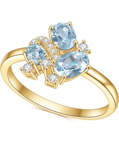 Sky Blue Topaz Rings 925 Sterling Silver Gold Plated Rings Oval Cut Unique Three-Stone Handmade Ring Jewelry For Women Girls(...