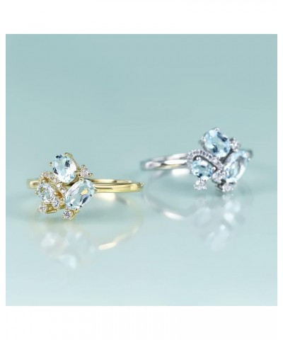 Sky Blue Topaz Rings 925 Sterling Silver Gold Plated Rings Oval Cut Unique Three-Stone Handmade Ring Jewelry For Women Girls(...