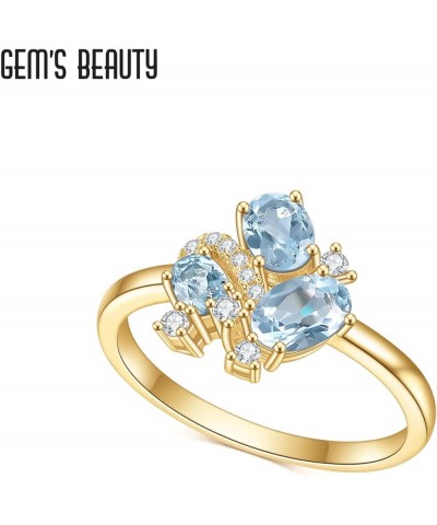 Sky Blue Topaz Rings 925 Sterling Silver Gold Plated Rings Oval Cut Unique Three-Stone Handmade Ring Jewelry For Women Girls(...