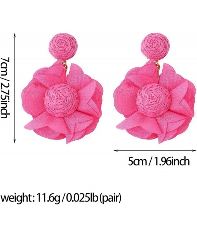 Boho Rattan Lafite Woven Flower Fabric Statement Drop Dangle Earrings For Women Girls Holiday Jewelry hot pink $7.14 Earrings