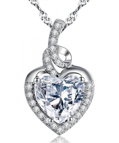 Simulated Birthstone Heart Necklace Sterling Silver Pendant Gifts for Women 04-Apr-Clear-Cubic Zirconia $17.15 Necklaces