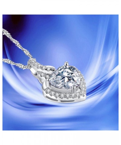 Simulated Birthstone Heart Necklace Sterling Silver Pendant Gifts for Women 04-Apr-Clear-Cubic Zirconia $17.15 Necklaces