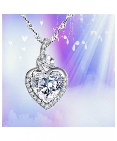 Simulated Birthstone Heart Necklace Sterling Silver Pendant Gifts for Women 04-Apr-Clear-Cubic Zirconia $17.15 Necklaces