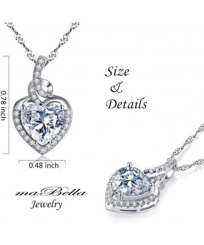 Simulated Birthstone Heart Necklace Sterling Silver Pendant Gifts for Women 04-Apr-Clear-Cubic Zirconia $17.15 Necklaces