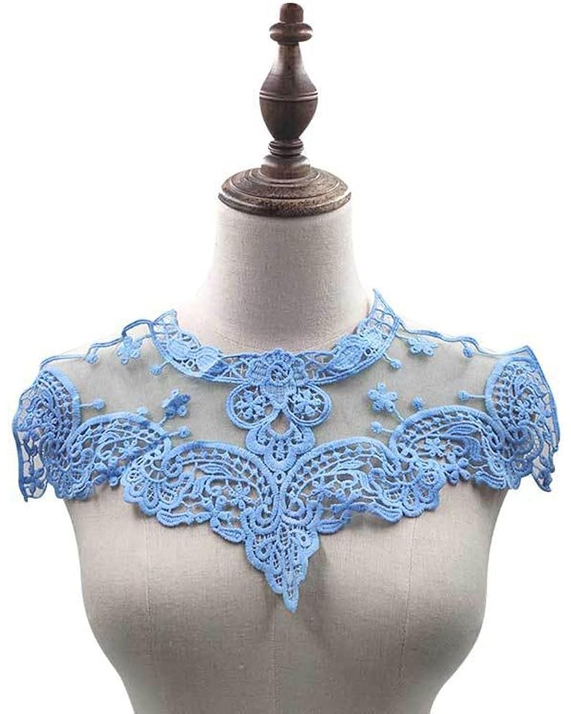 Hollow Out Lace Fake Collar Flower Embroidery Detachable Fake Collar DIY Lace Applique for Women Sky Blue $4.54 Necklaces