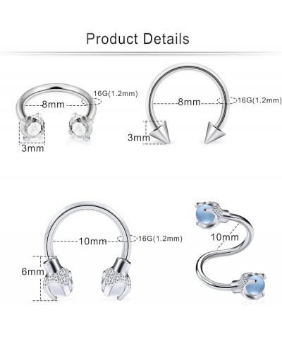 16G Dragon's Claw Lip Rings Hoops 316L Surgical Steel Spiral Diamond Lip Rings Studs Horseshoe Cartilage Tragus Helix Hoop Ea...