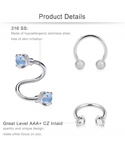 16G Dragon's Claw Lip Rings Hoops 316L Surgical Steel Spiral Diamond Lip Rings Studs Horseshoe Cartilage Tragus Helix Hoop Ea...