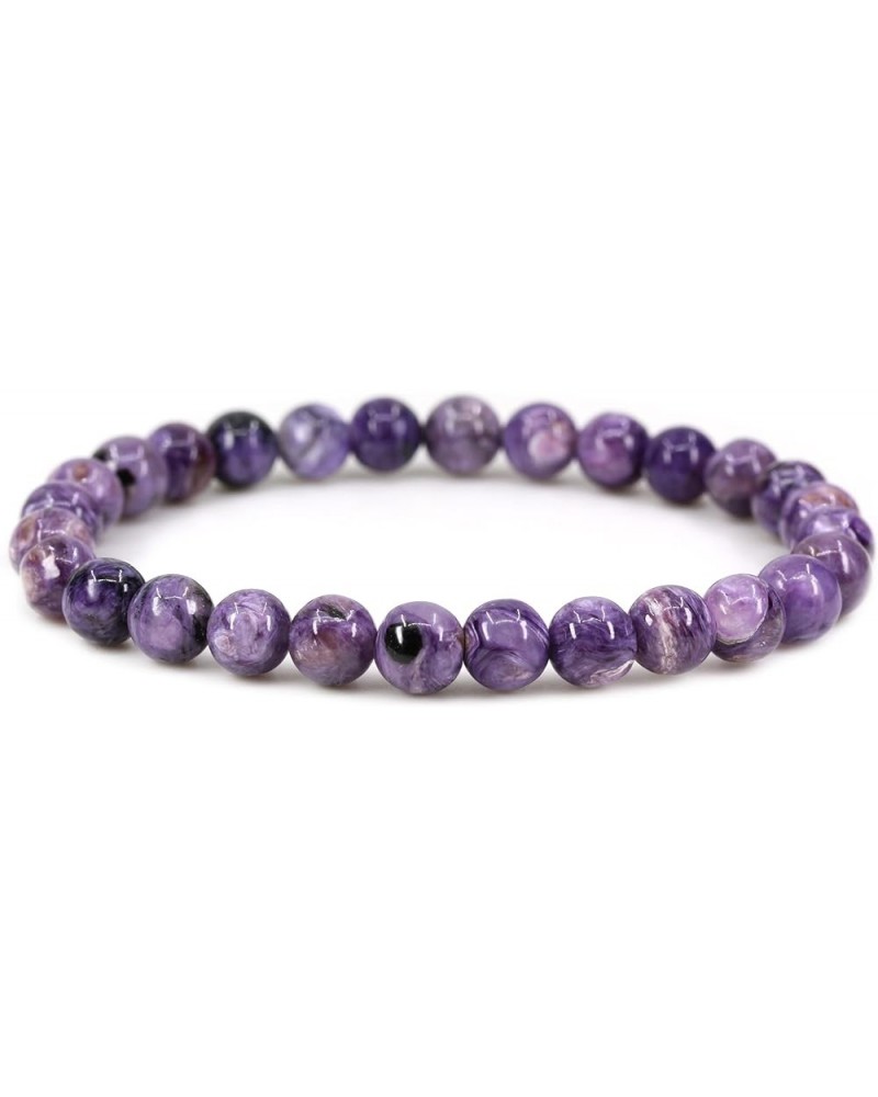 Gemstone 6mm Natural Round Beads Gemstones Crystal Stretch Bracelet 7 Inch Unisex AA Grade Russian Charoite $11.99 Bracelets