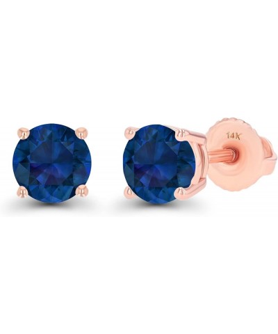 Solid 14K Gold 5mm Round Hypoallergenic Genuine Birthstone Solitaire Screwback Stud Earrings Blue Sapphire Created Rose Gold ...