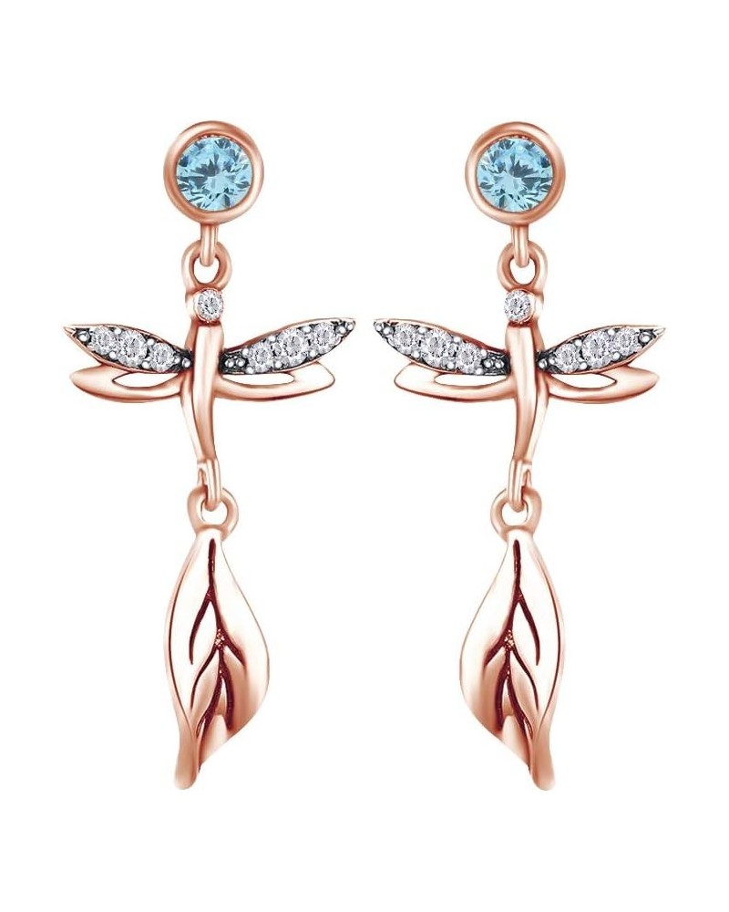 Round Cut Simulated Birthstone & White Cubic Zirconia Dragonfly Drop Earrings with Push Back Jewelry For Women In 14k Gold Ov...