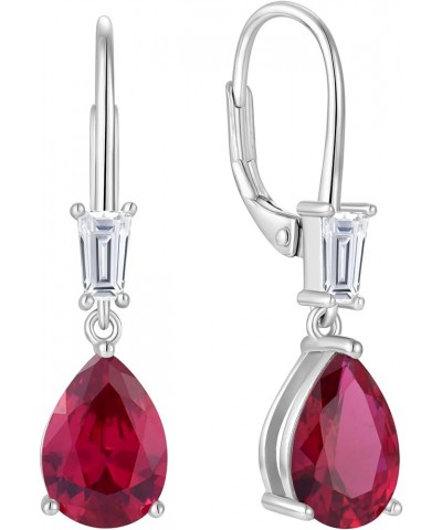 Women's Dangle Drop Earrings Sterling Silver Leverback Earrings Birthstone Jewelry 07-Ruby-Jul $27.30 Earrings