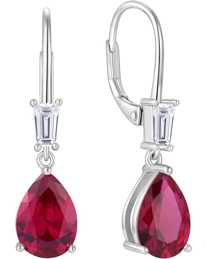 Women's Dangle Drop Earrings Sterling Silver Leverback Earrings Birthstone Jewelry 07-Ruby-Jul $27.30 Earrings