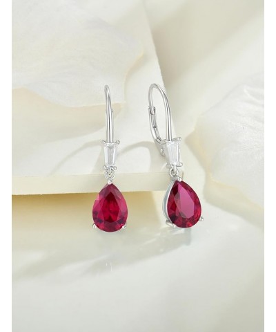 Women's Dangle Drop Earrings Sterling Silver Leverback Earrings Birthstone Jewelry 07-Ruby-Jul $27.30 Earrings