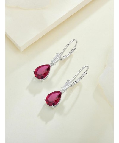 Women's Dangle Drop Earrings Sterling Silver Leverback Earrings Birthstone Jewelry 07-Ruby-Jul $27.30 Earrings