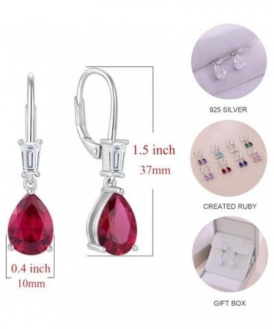 Women's Dangle Drop Earrings Sterling Silver Leverback Earrings Birthstone Jewelry 07-Ruby-Jul $27.30 Earrings