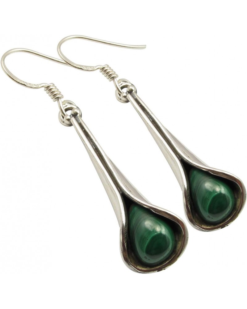 Natural Drop 6 x 9 mm Cab Malachite tcw 3.0 Earrings 1.7" Sterling Silver $14.49 Earrings