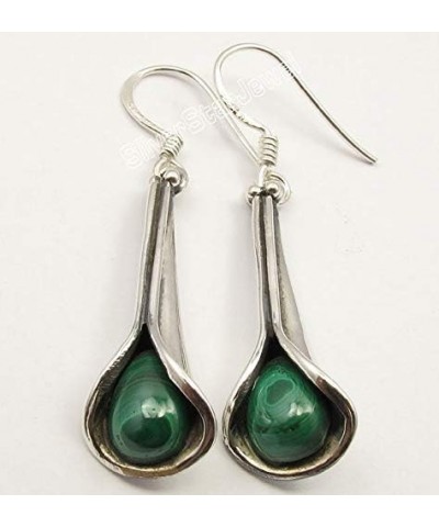 Natural Drop 6 x 9 mm Cab Malachite tcw 3.0 Earrings 1.7" Sterling Silver $14.49 Earrings