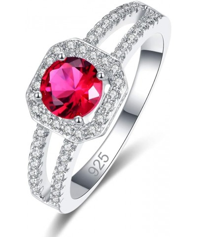 925 Sterling Silver Plated Created Amethyst Halo Brilliant Women Girl Statement Ring Red US7 $3.63 Rings