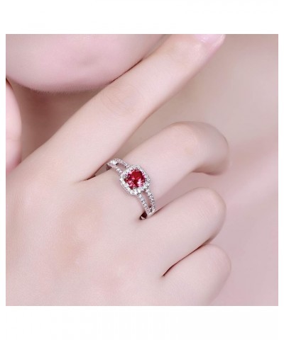 925 Sterling Silver Plated Created Amethyst Halo Brilliant Women Girl Statement Ring Red US7 $3.63 Rings