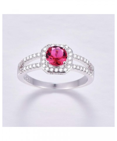 925 Sterling Silver Plated Created Amethyst Halo Brilliant Women Girl Statement Ring Red US7 $3.63 Rings