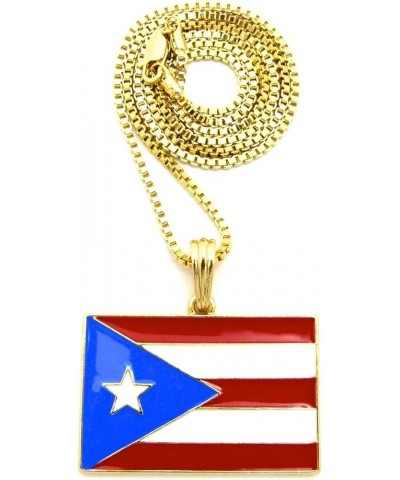 Puerto Rico Flag Pendant with Necklace GOLD COLOR WITH 24 INCH BOX CHAIN $11.58 Necklaces