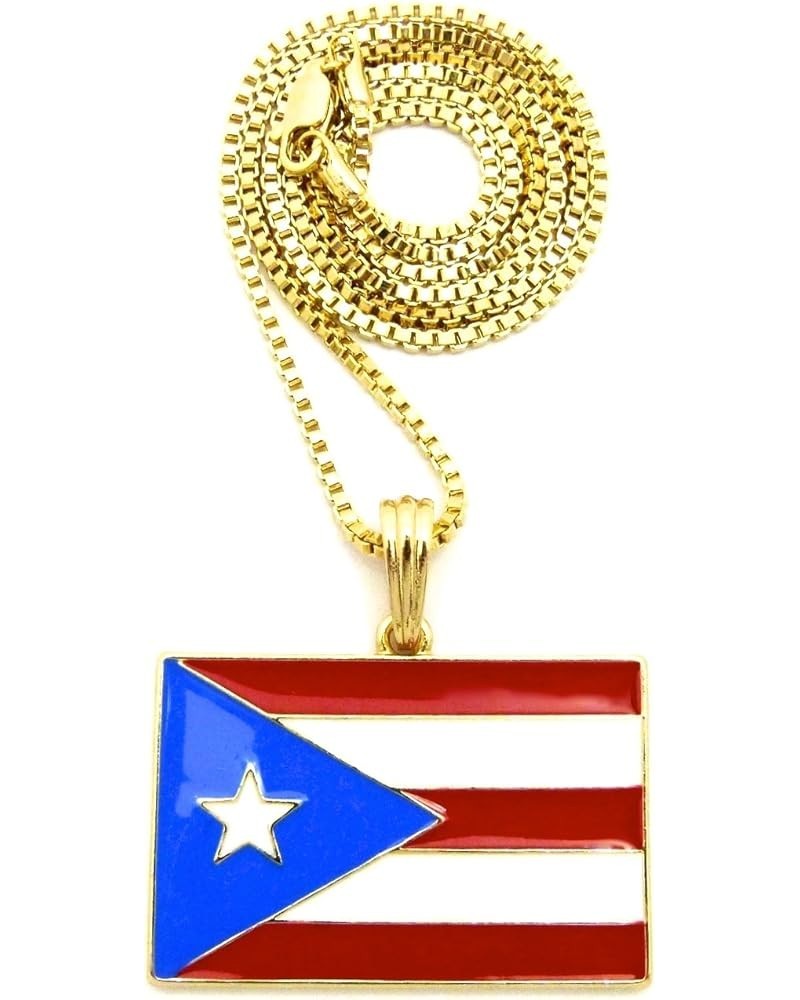 Puerto Rico Flag Pendant with Necklace GOLD COLOR WITH 24 INCH BOX CHAIN $11.58 Necklaces