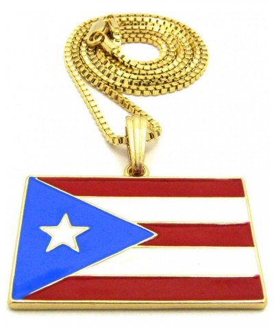 Puerto Rico Flag Pendant with Necklace GOLD COLOR WITH 24 INCH BOX CHAIN $11.58 Necklaces