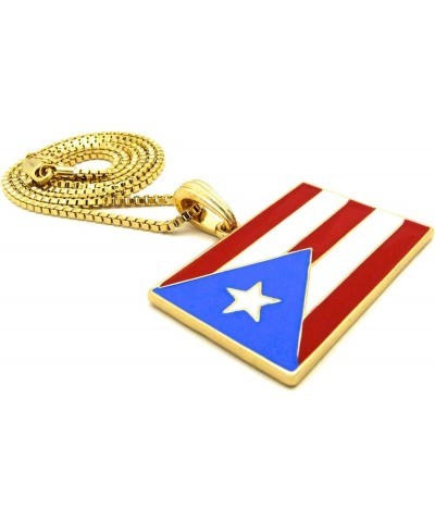 Puerto Rico Flag Pendant with Necklace GOLD COLOR WITH 24 INCH BOX CHAIN $11.58 Necklaces